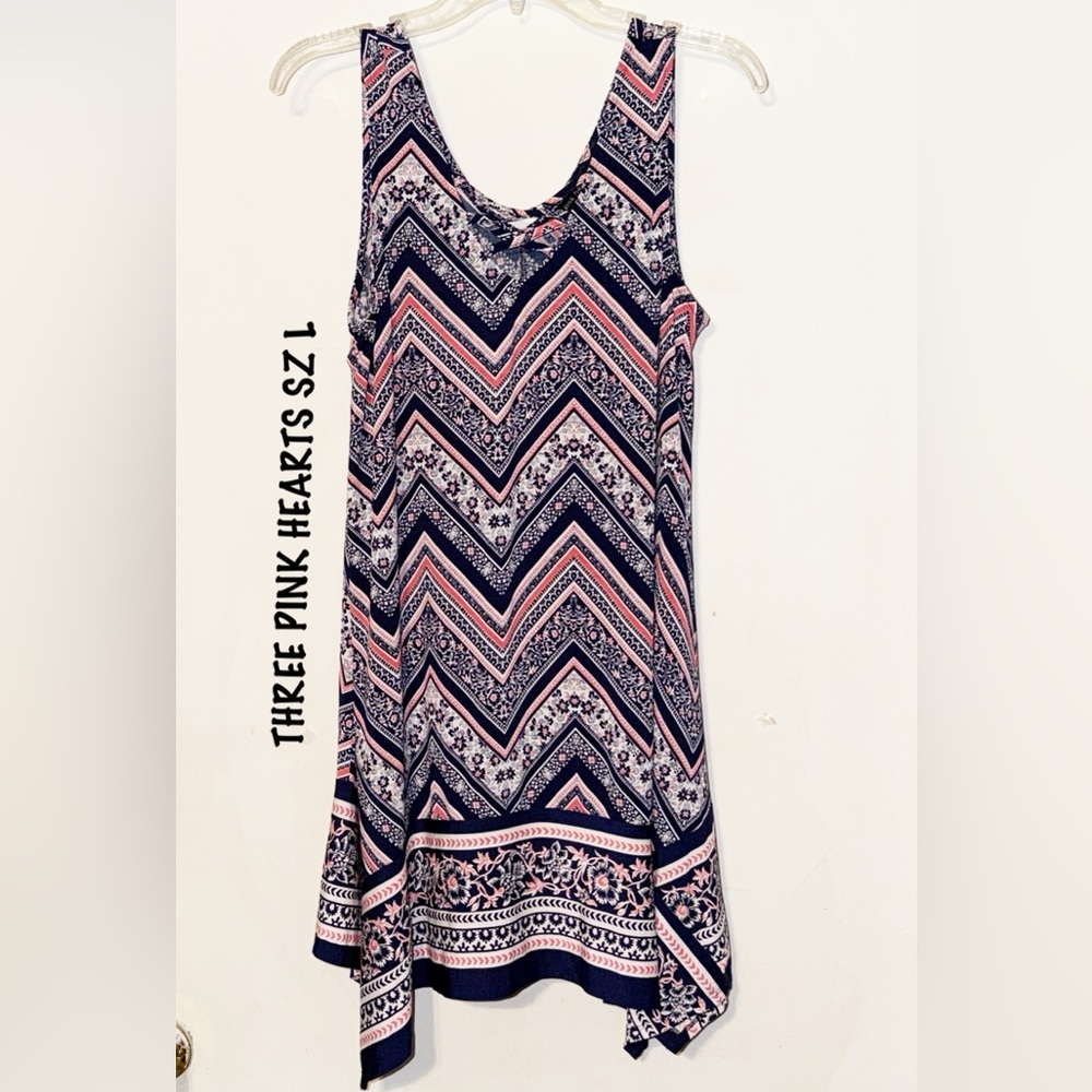 Three Hearts Asymmetrical Chevron Dress - Pink and Navy